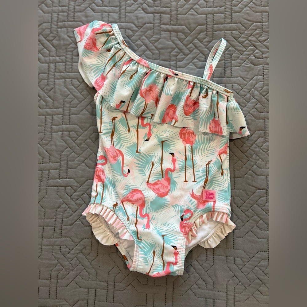 Ruffle Butts One Shoulder Flamingo One-Piece Swimsuit Size 2T